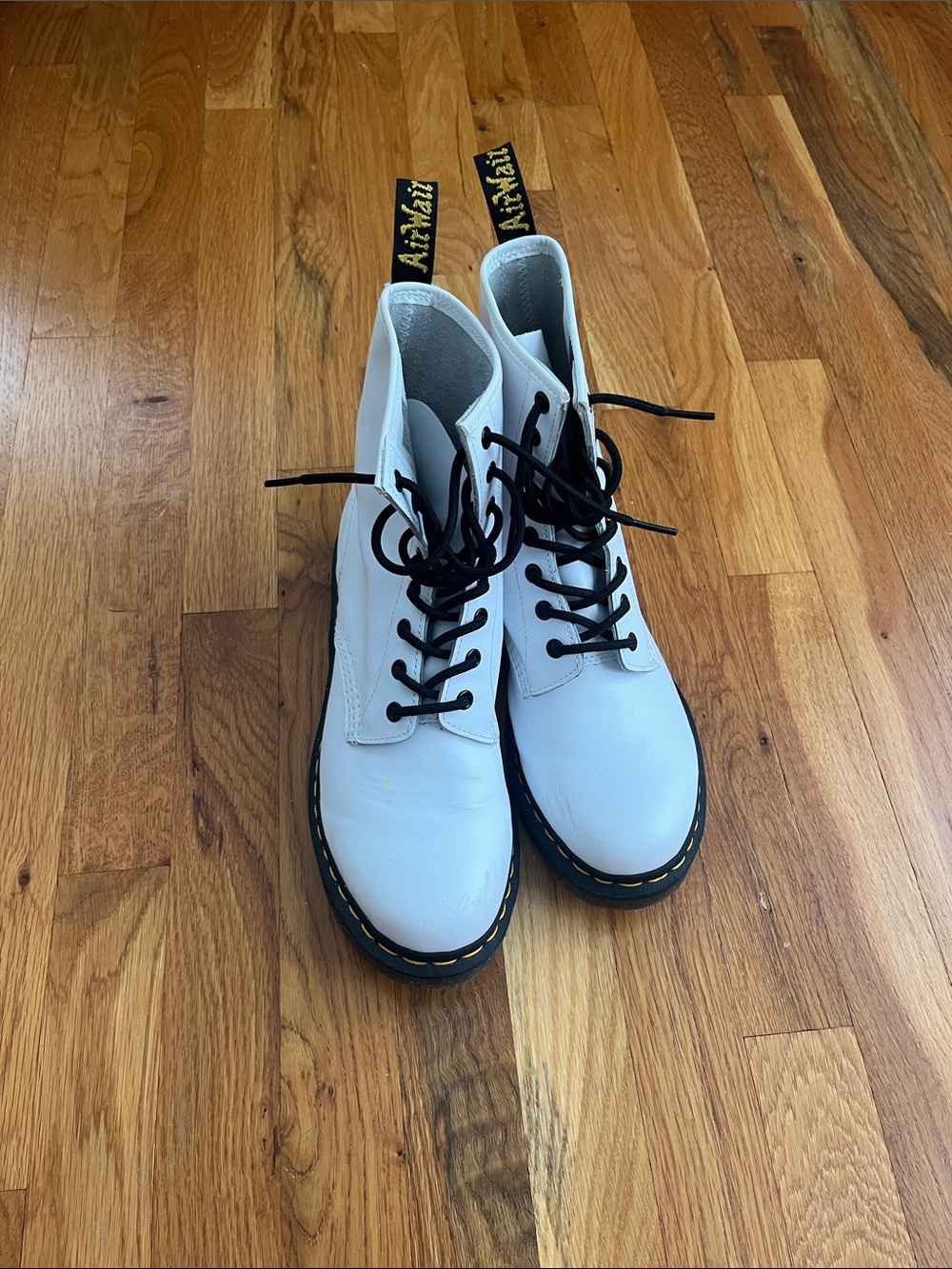 Dr. Martens White Leather 8-Eye Lace-Up Boots with Black Laces